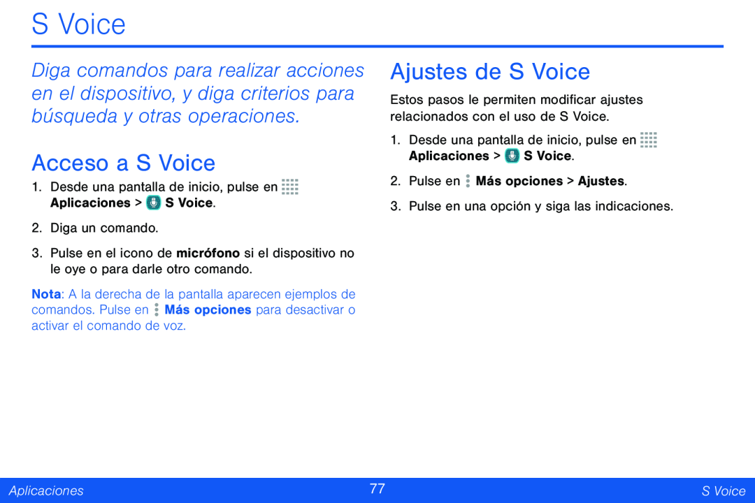 Ajustes de S Voice Galaxy Tab 4 8.0 Verizon