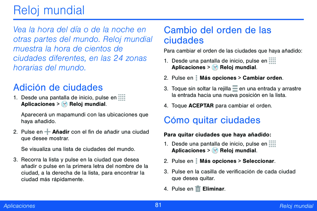 Cambio del orden de las ciudades Adición de ciudades