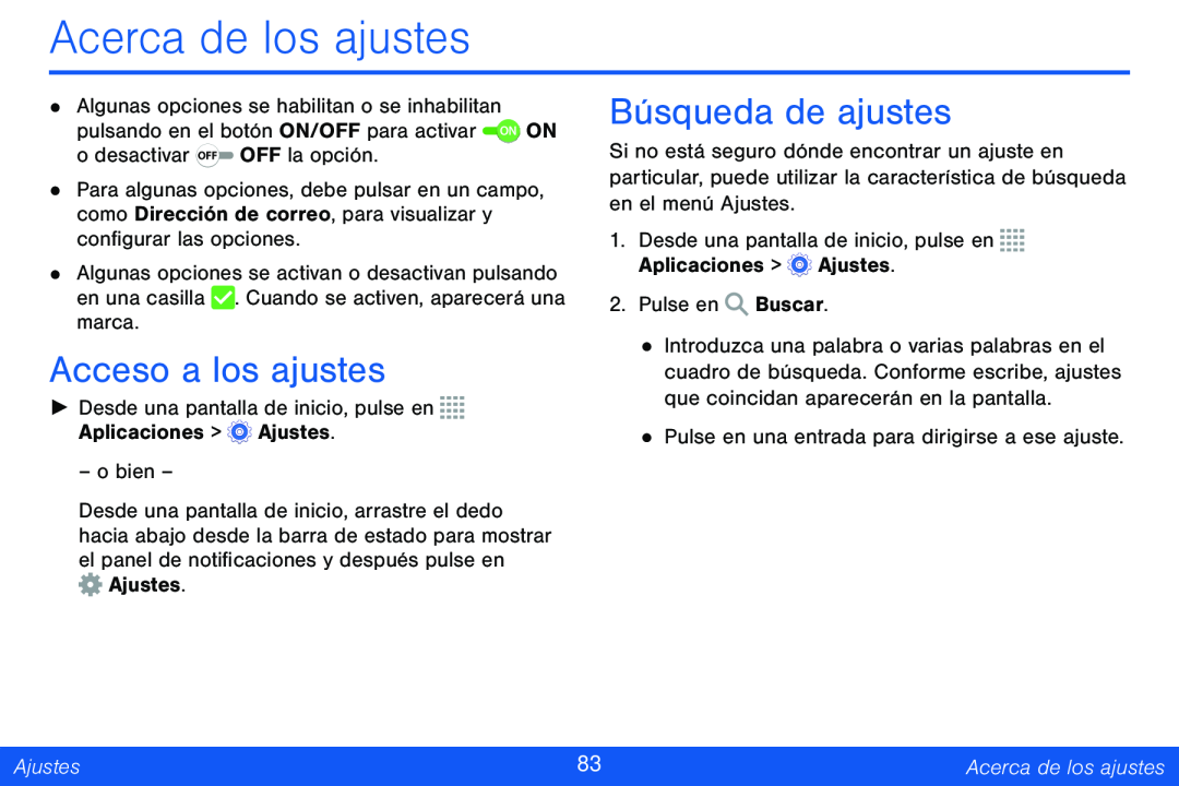 Acceso a los ajustes Búsqueda de ajustes