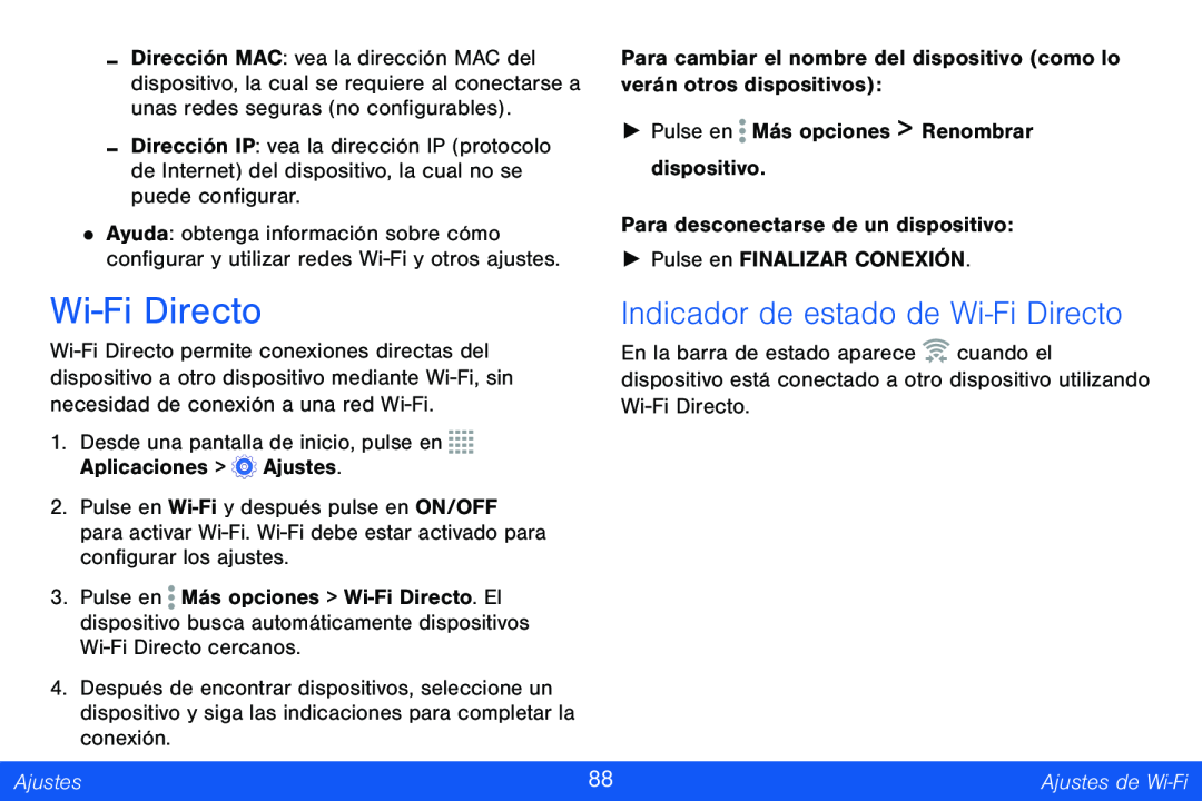 Indicador de estado de Wi-FiDirecto Galaxy Tab 4 8.0 Verizon