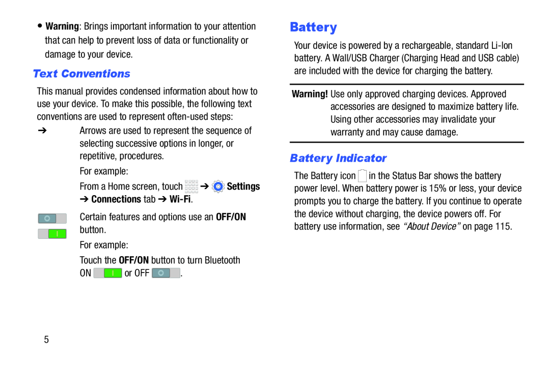 Text Conventions Battery Indicator