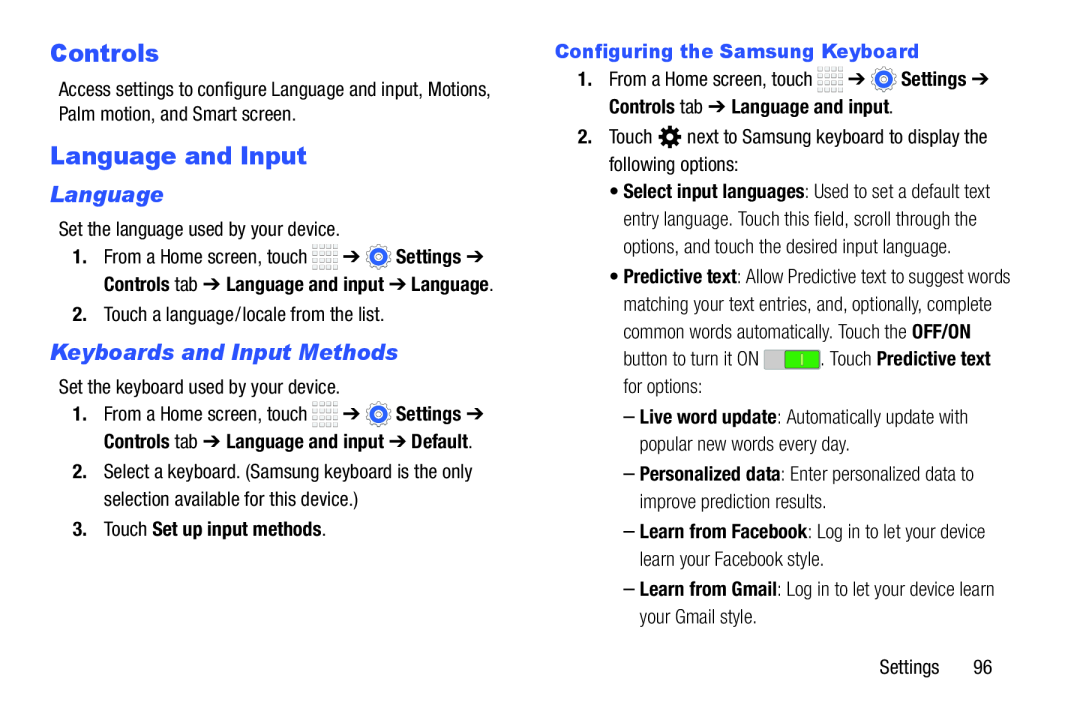 Language Galaxy Tab 4 8.0 Wi-Fi