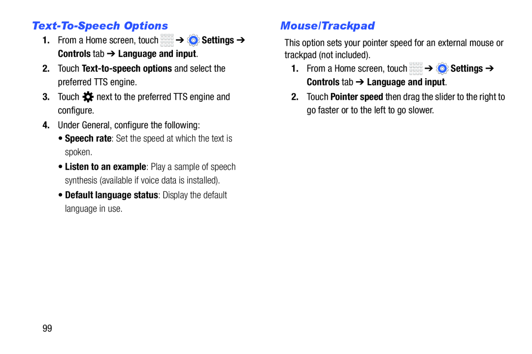 Text-To-SpeechOptions Galaxy Tab 4 8.0 Wi-Fi