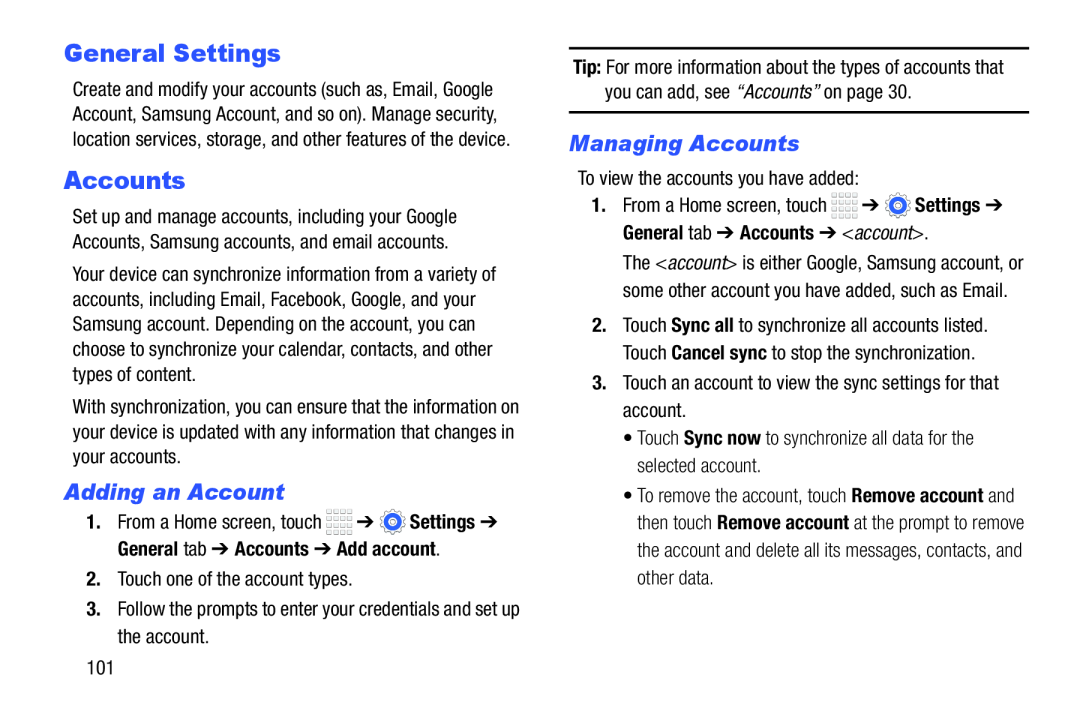 Managing Accounts Galaxy Tab 4 8.0 Wi-Fi