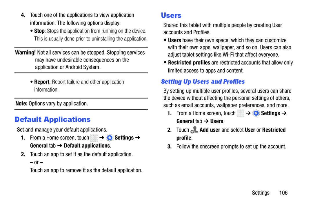 Default Applications Galaxy Tab 4 8.0 Wi-Fi