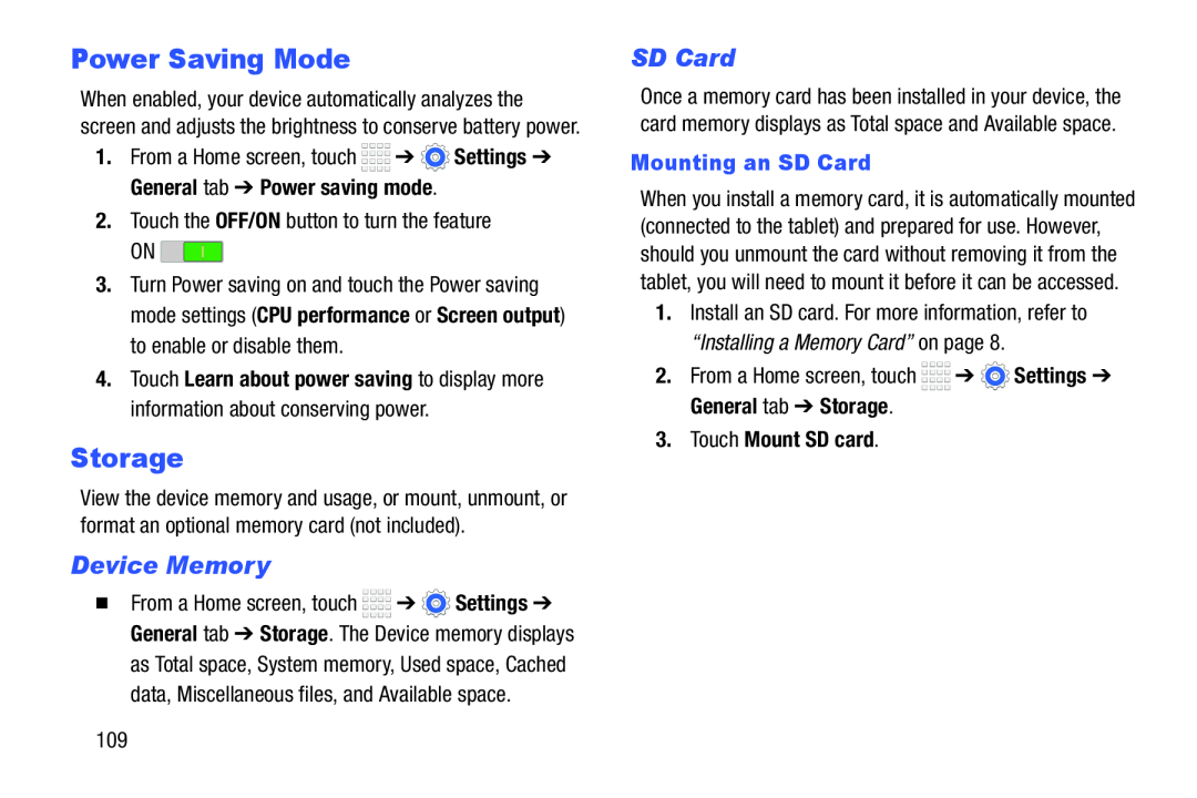 Power Saving Mode Galaxy Tab 4 8.0 Wi-Fi