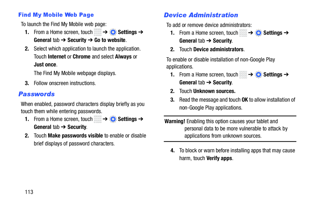 Device Administration Galaxy Tab 4 8.0 Wi-Fi