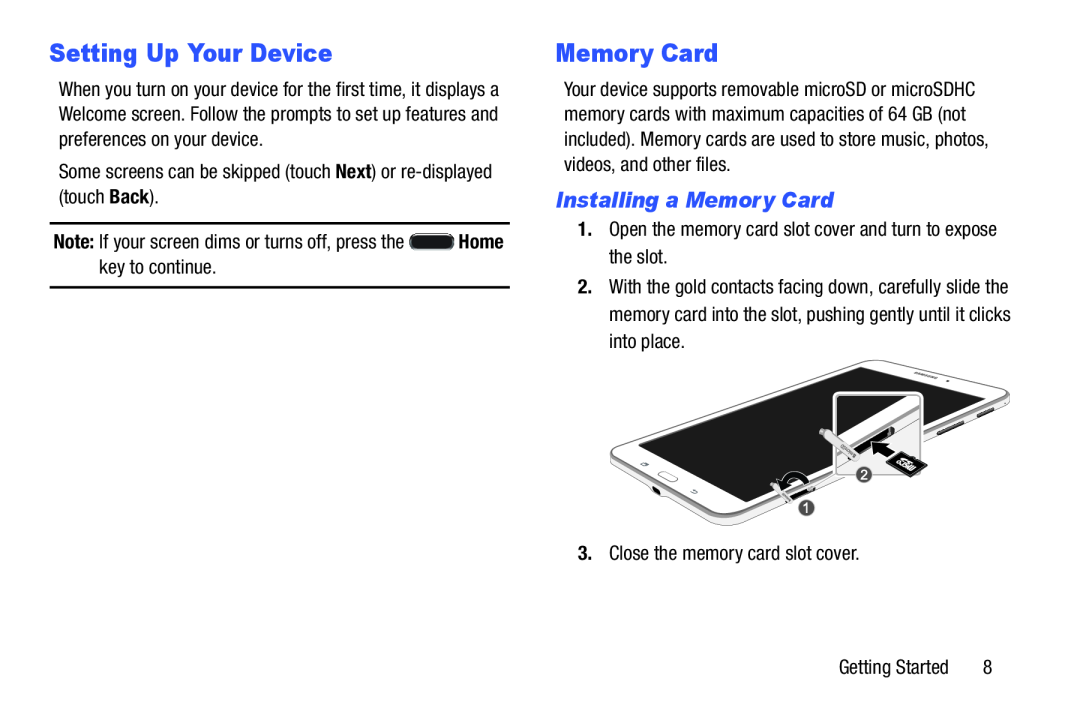 Installing a Memory Card Setting Up Your Device