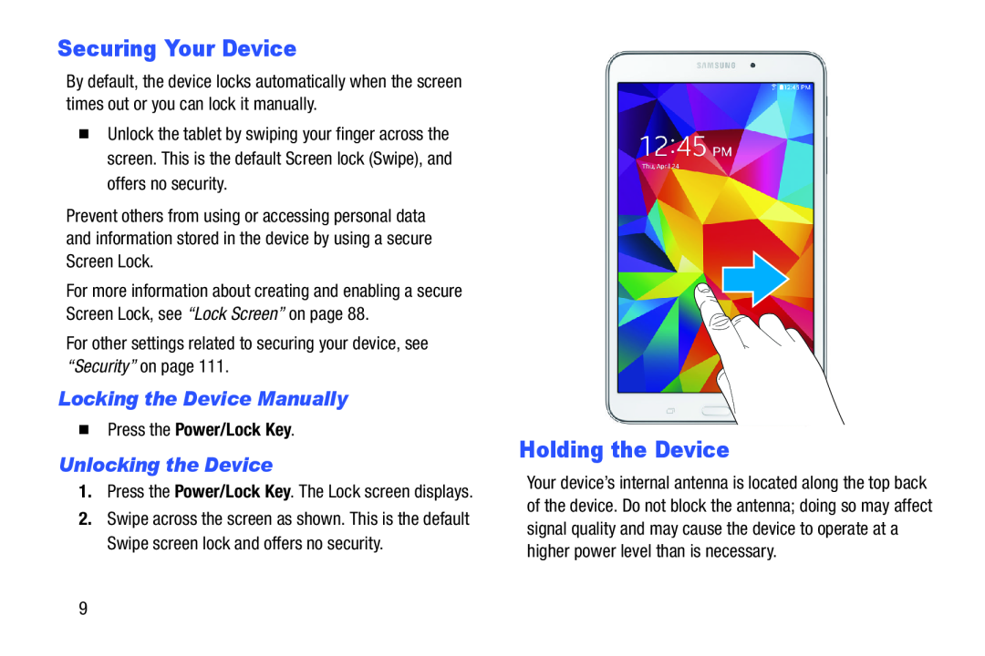 Locking the Device Manually Galaxy Tab 4 8.0 Wi-Fi