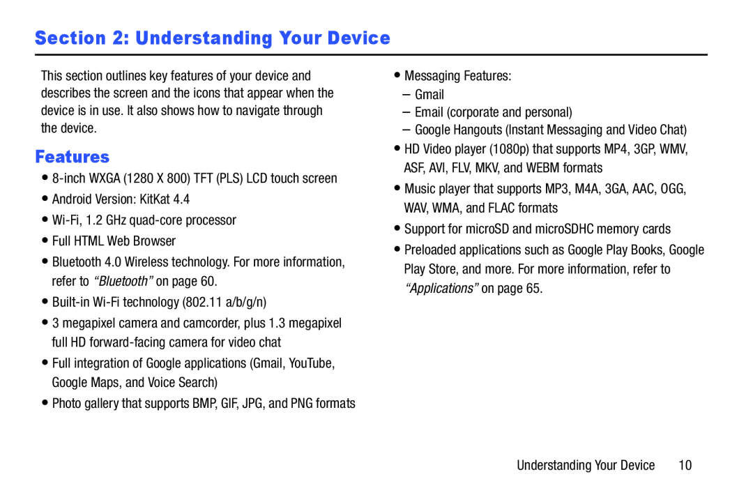 Features Galaxy Tab 4 8.0 Wi-Fi