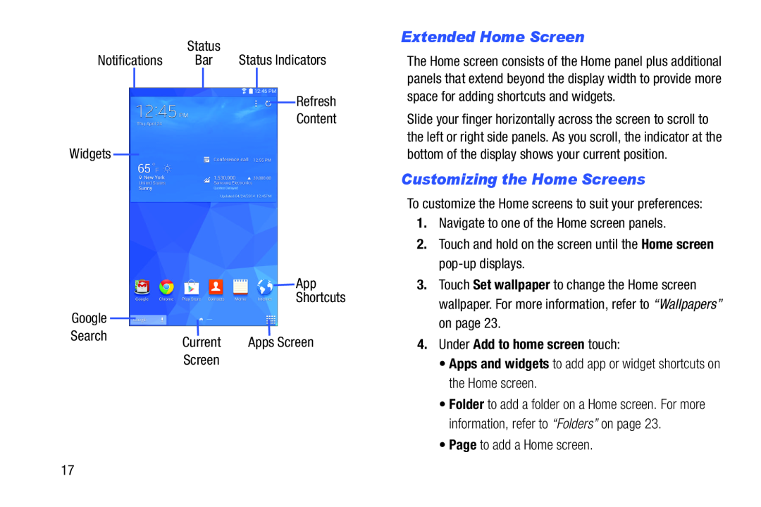 Extended Home Screen Customizing the Home Screens