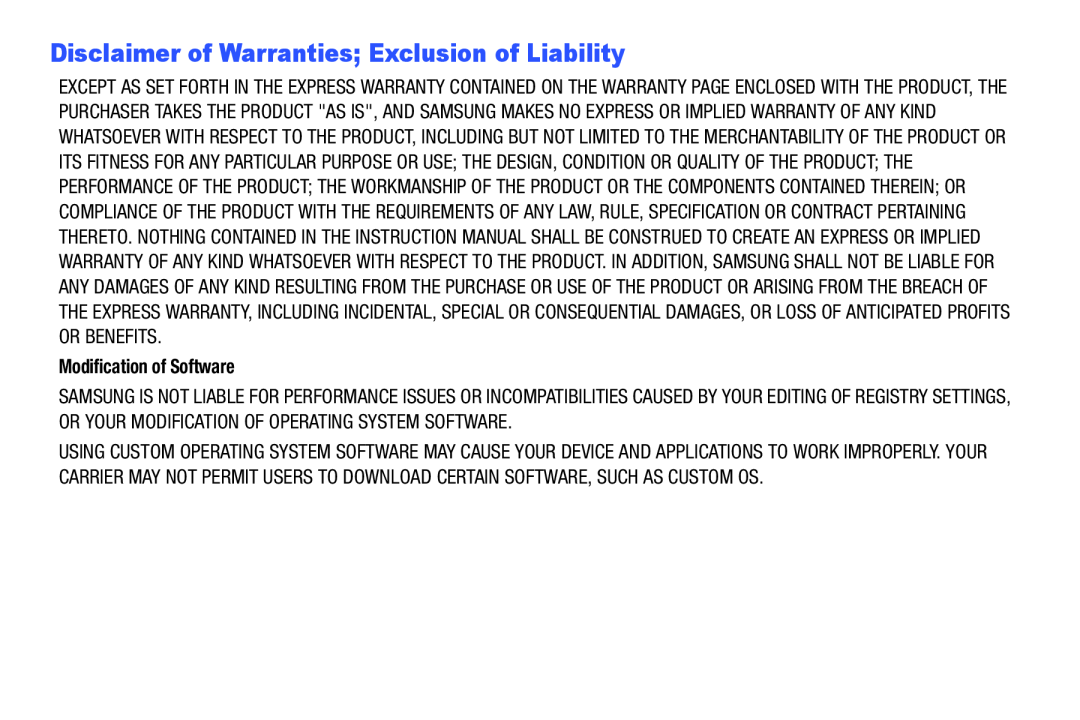 Disclaimer of Warranties; Exclusion of Liability Galaxy Tab 4 8.0 Wi-Fi