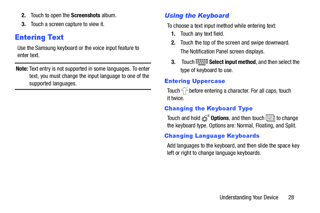 Using the Keyboard Galaxy Tab 4 8.0 Wi-Fi