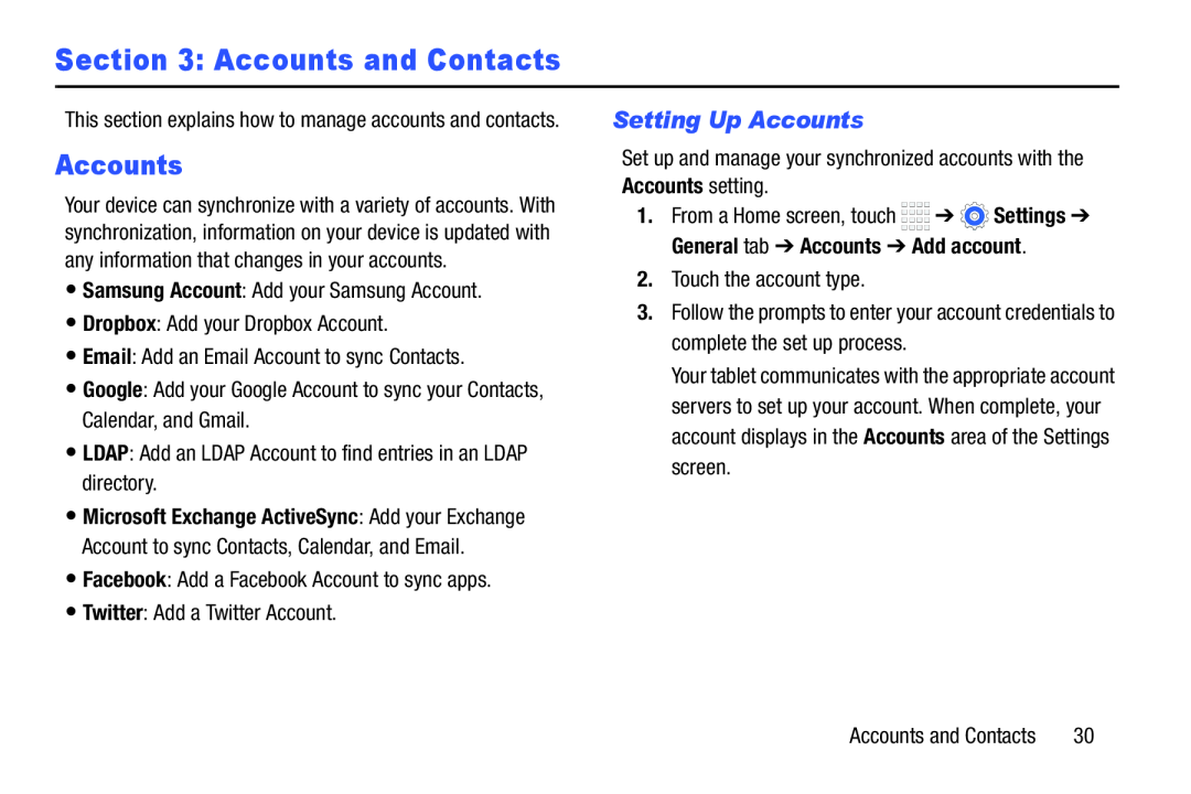 Section 3: Accounts and Contacts Galaxy Tab 4 8.0 Wi-Fi