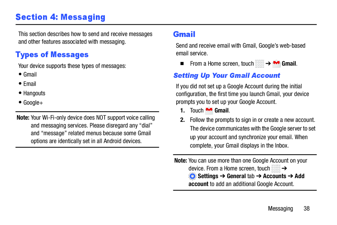 Types of Messages Galaxy Tab 4 8.0 Wi-Fi