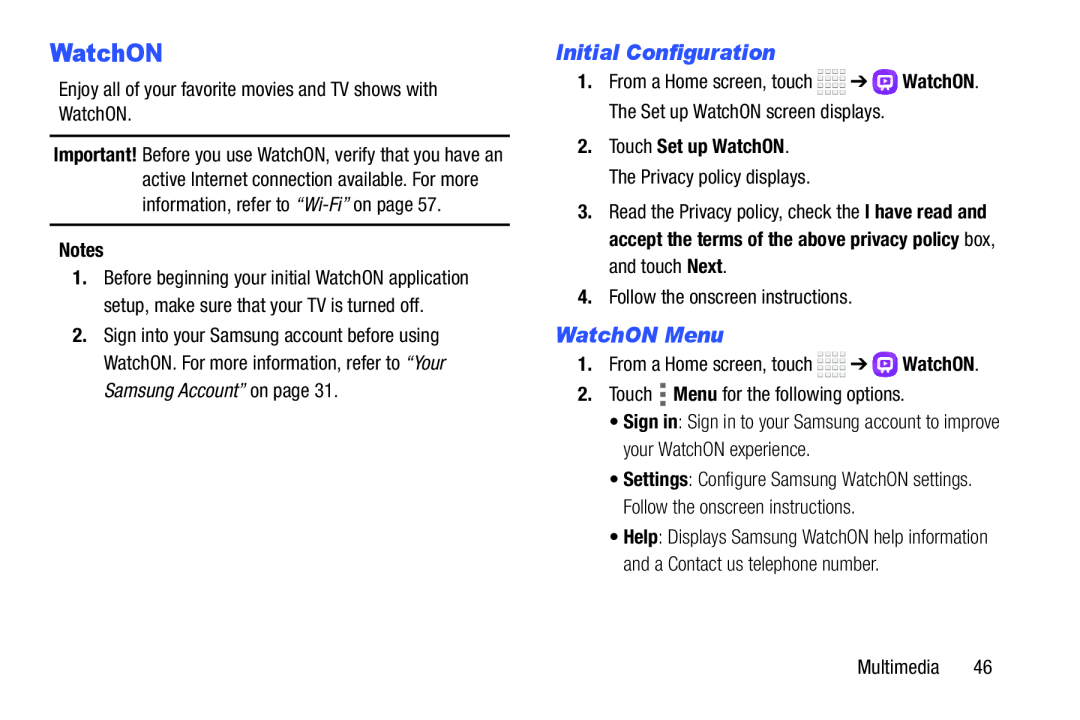 WatchON Menu Galaxy Tab 4 8.0 Wi-Fi