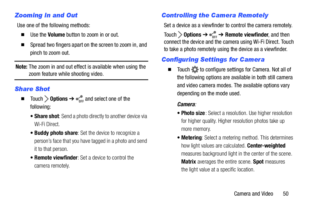 Configuring Settings for Camera Galaxy Tab 4 8.0 Wi-Fi