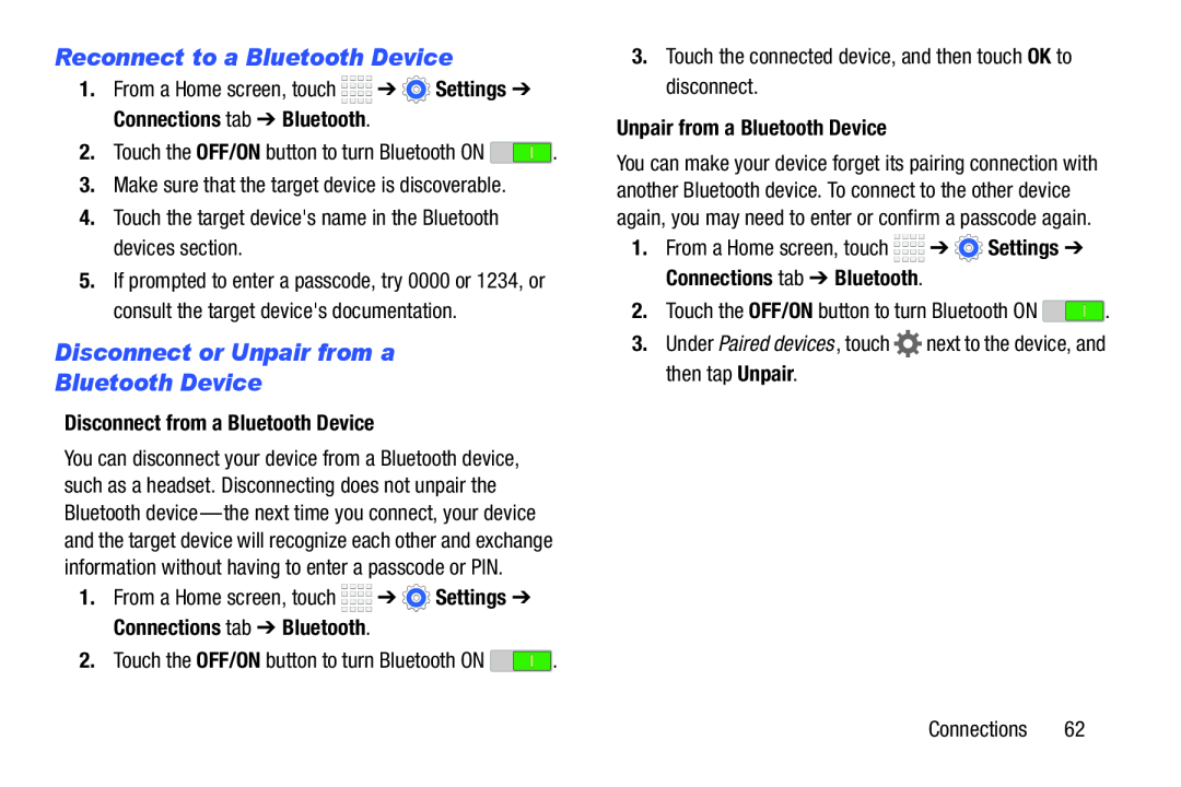 Reconnect to a Bluetooth Device Disconnect or Unpair from a