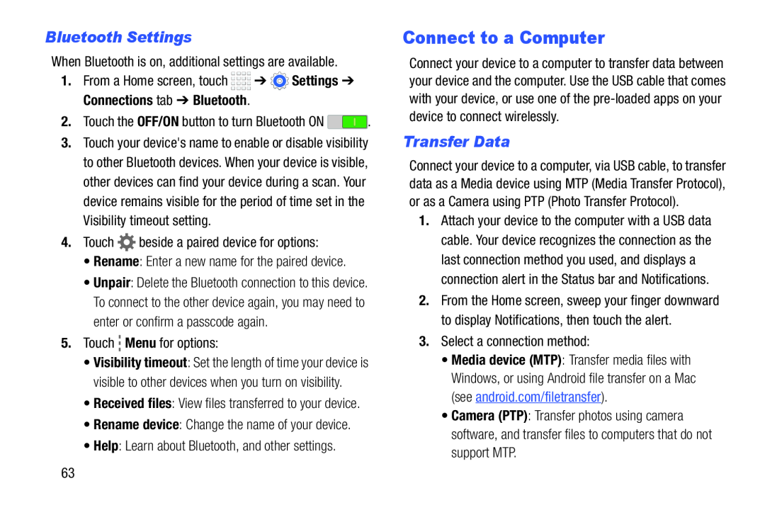 Bluetooth Settings Transfer Data