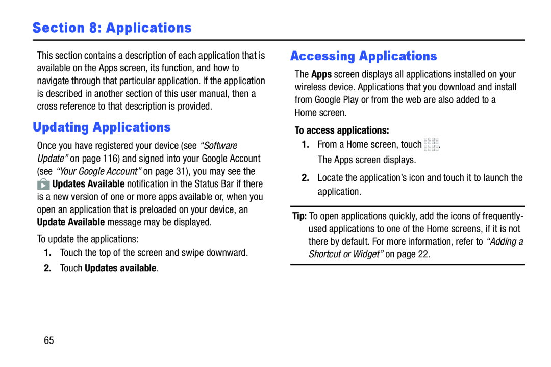 Section 8: Applications Galaxy Tab 4 8.0 Wi-Fi