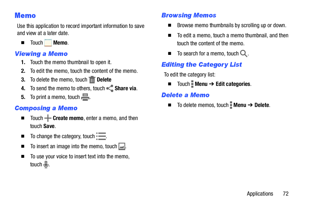 Composing a Memo Galaxy Tab 4 8.0 Wi-Fi