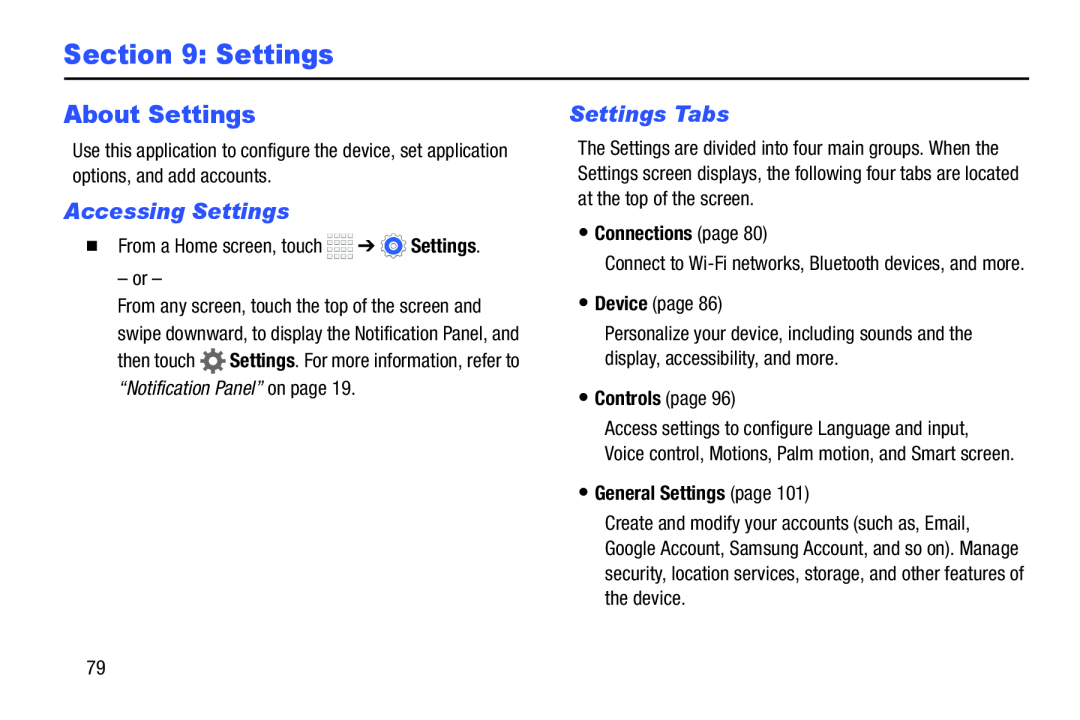 Section 9: Settings Galaxy Tab 4 8.0 Wi-Fi