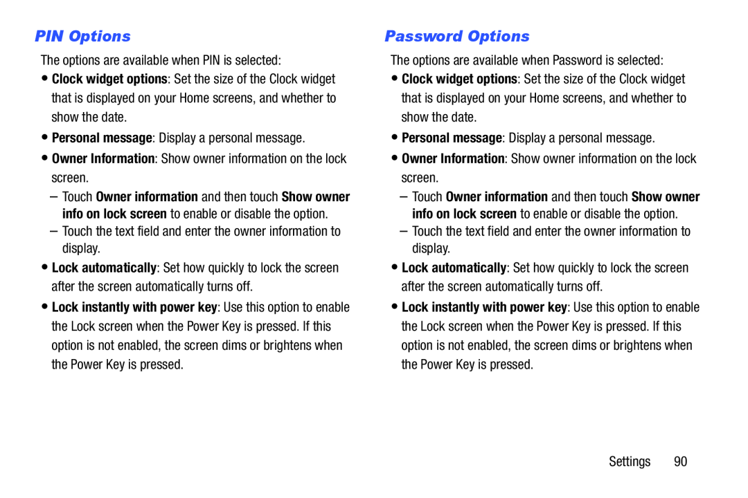 Password Options Galaxy Tab 4 8.0 Wi-Fi