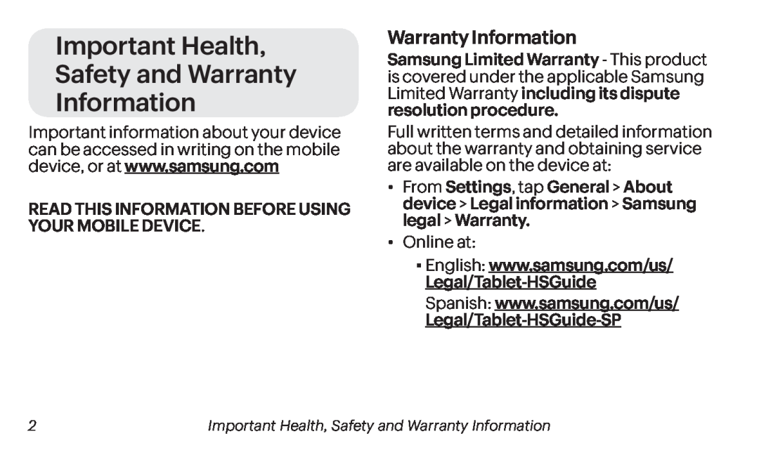 Warranty Information Galaxy Tab 4 7.0 Sprint