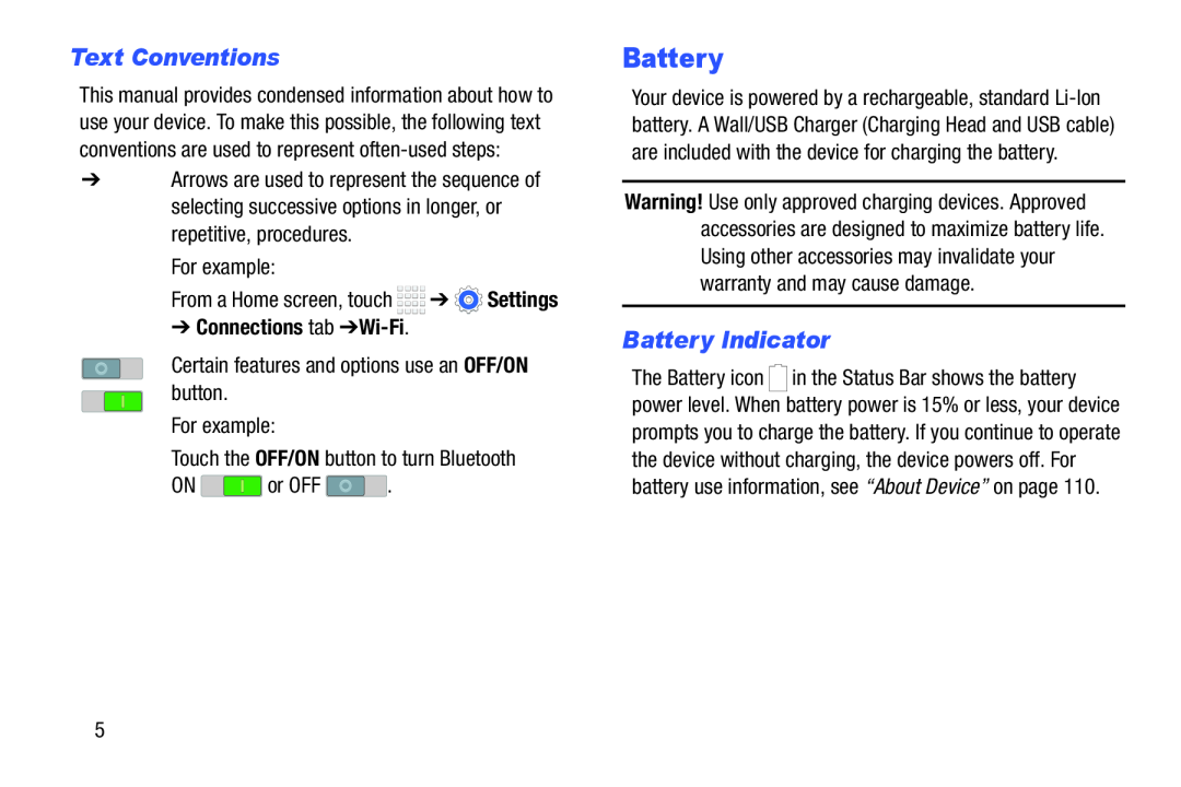 Text Conventions Battery Indicator