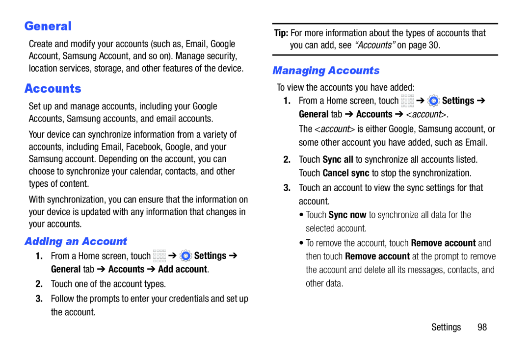 Adding an Account Managing Accounts