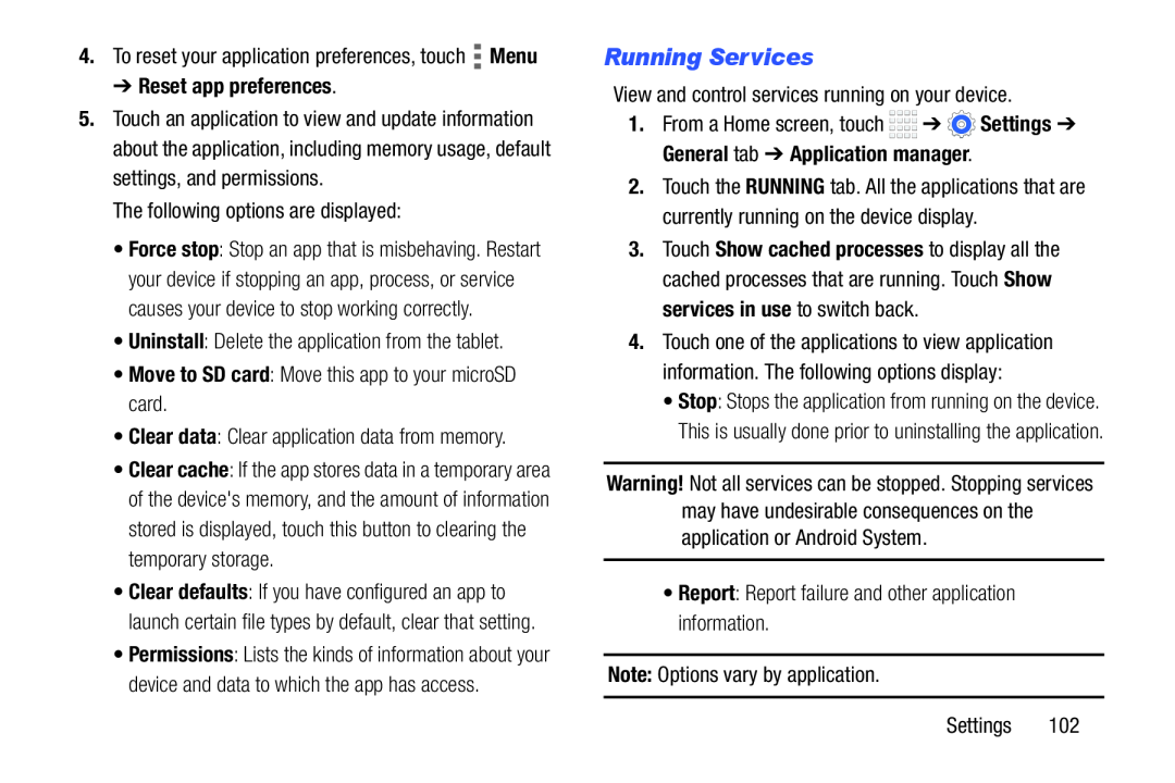 Running Services Galaxy Tab 4 7.0 Wi-Fi