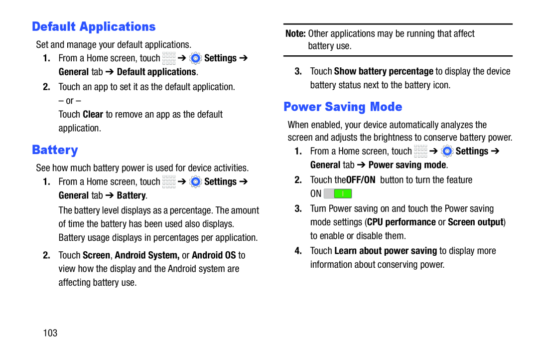 Default Applications Power Saving Mode