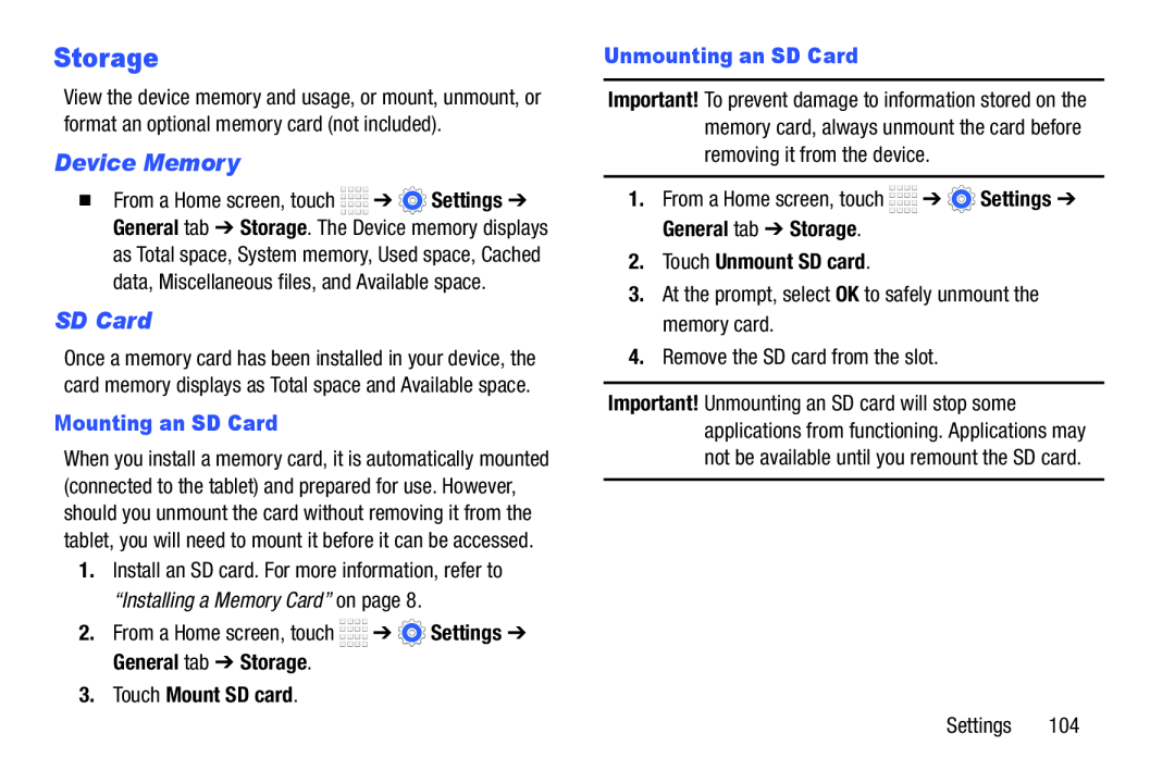 Device Memory Galaxy Tab 4 7.0 Wi-Fi