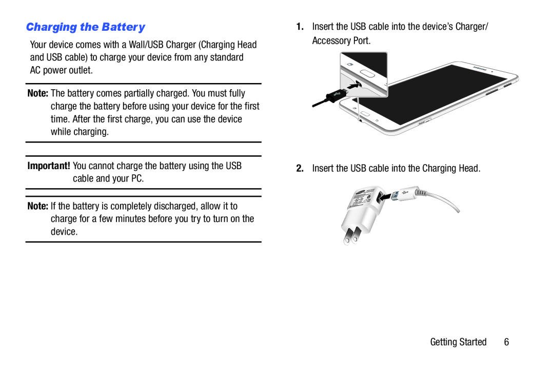 Charging the Battery Galaxy Tab 4 7.0 Wi-Fi