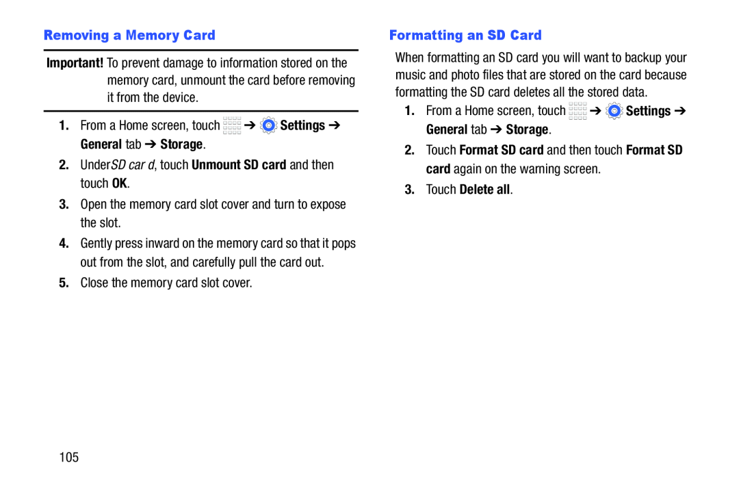 Removing a Memory Card Settings