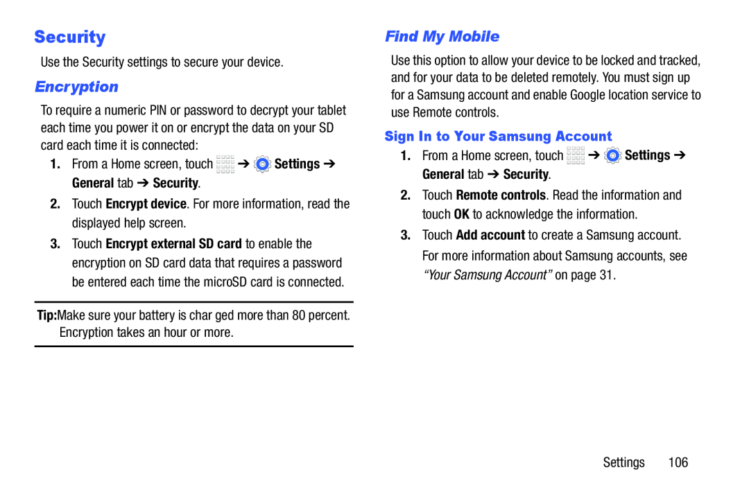 Security Galaxy Tab 4 7.0 Wi-Fi