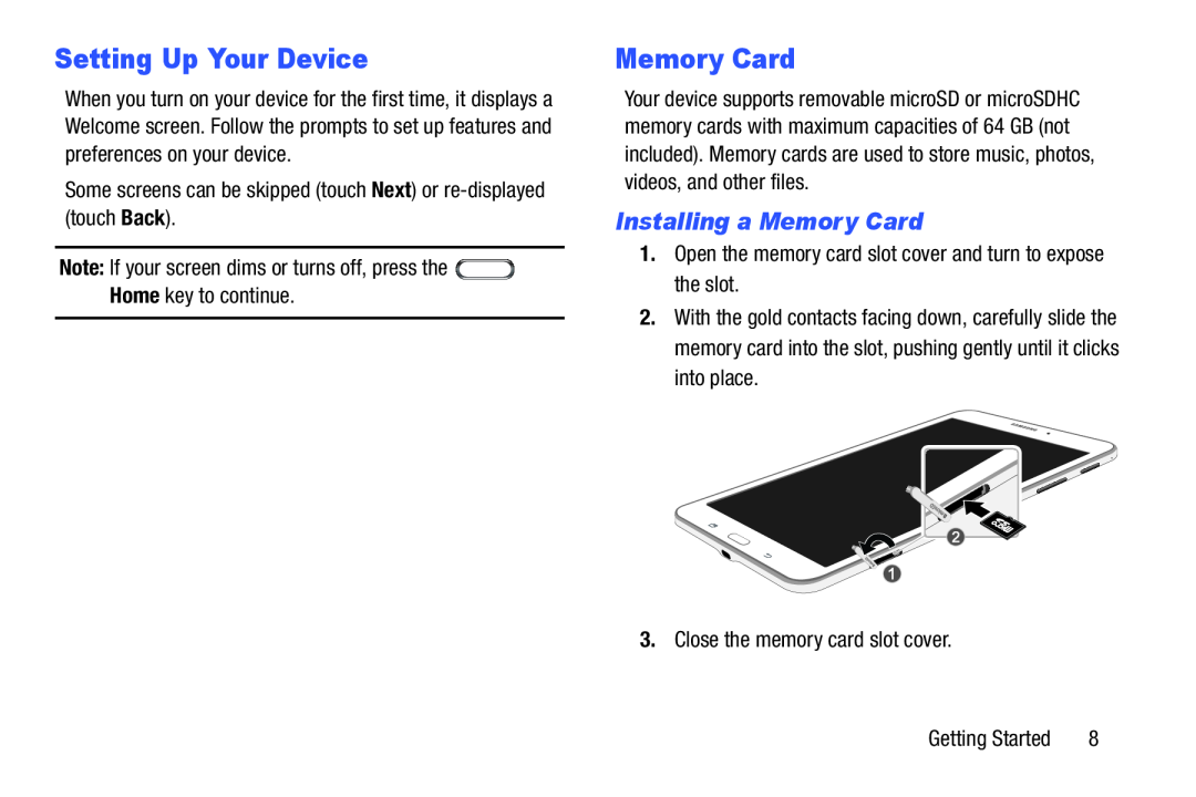 Installing a Memory Card Setting Up Your Device