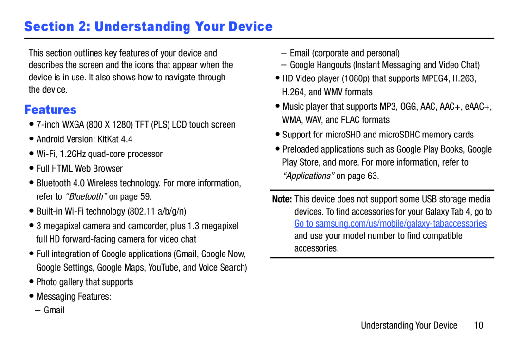 Section 2: Understanding Your Device Galaxy Tab 4 7.0 Wi-Fi