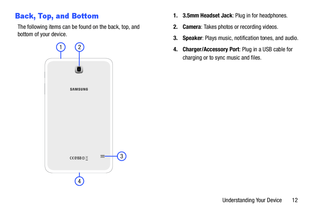 Back, Top, and Bottom Galaxy Tab 4 7.0 Wi-Fi