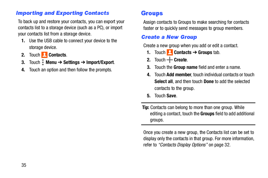 Importing and Exporting Contacts Create a New Group