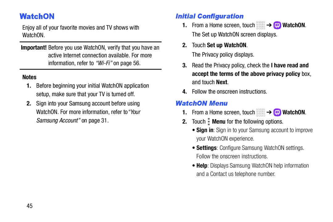 WatchON Menu Galaxy Tab 4 7.0 Wi-Fi