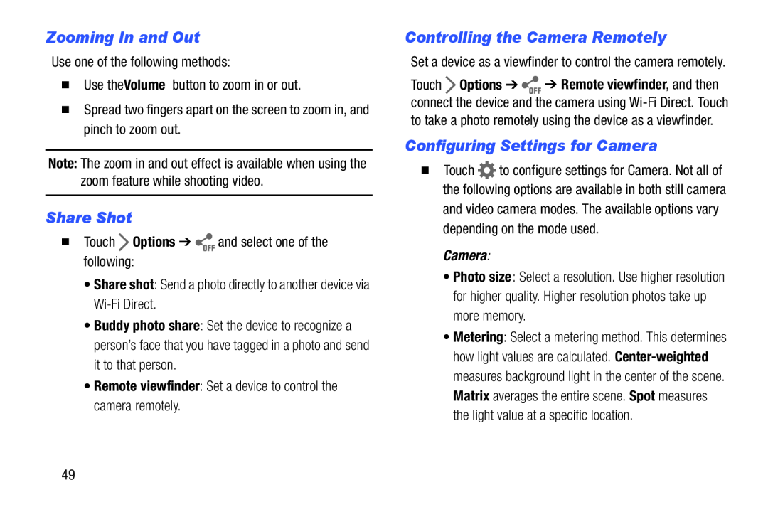 Configuring Settings for Camera Galaxy Tab 4 7.0 Wi-Fi