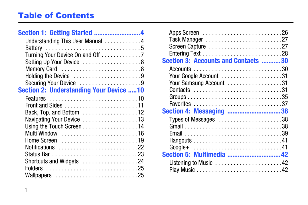 Table of Contents Galaxy Tab 4 7.0 Wi-Fi