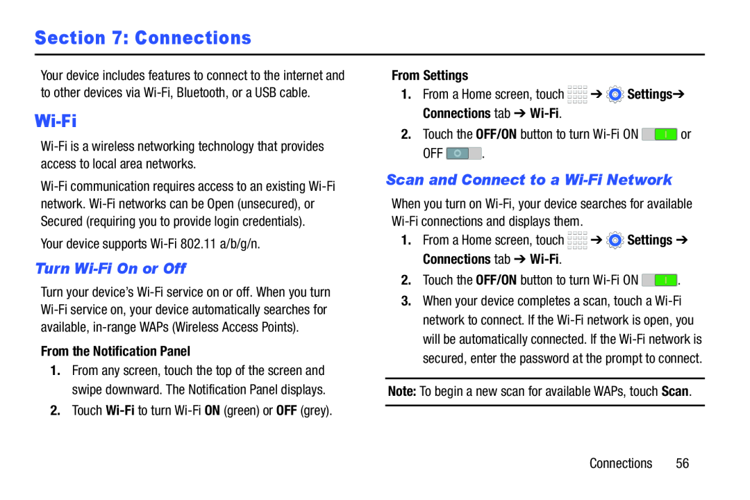 Section 7: Connections Galaxy Tab 4 7.0 Wi-Fi