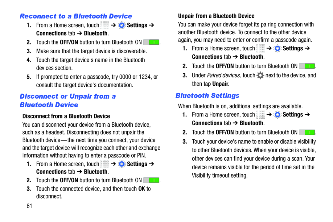 Reconnect to a Bluetooth Device Galaxy Tab 4 7.0 Wi-Fi