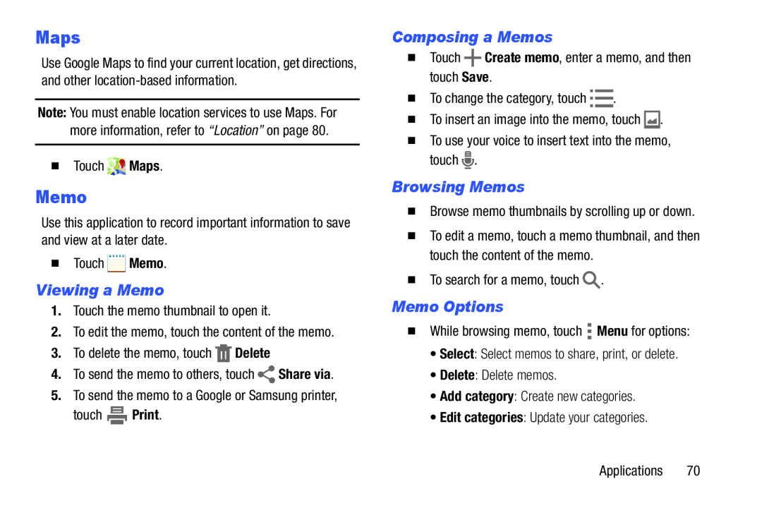 Browsing Memos Galaxy Tab 4 7.0 Wi-Fi