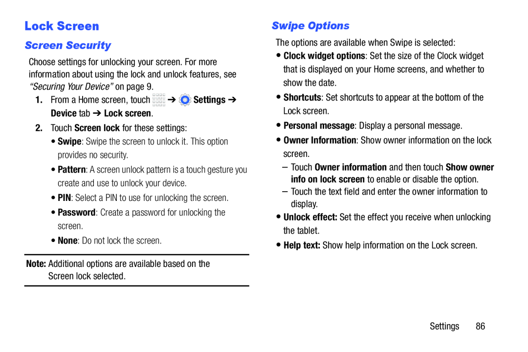 Screen Security Swipe Options