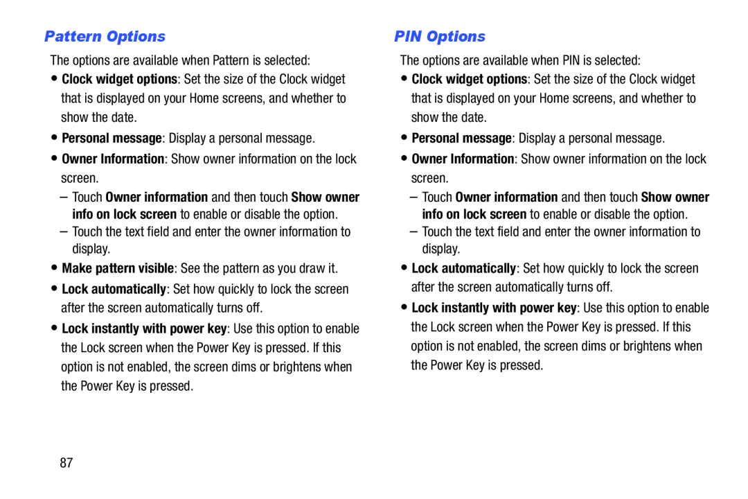 PIN Options Galaxy Tab 4 7.0 Wi-Fi