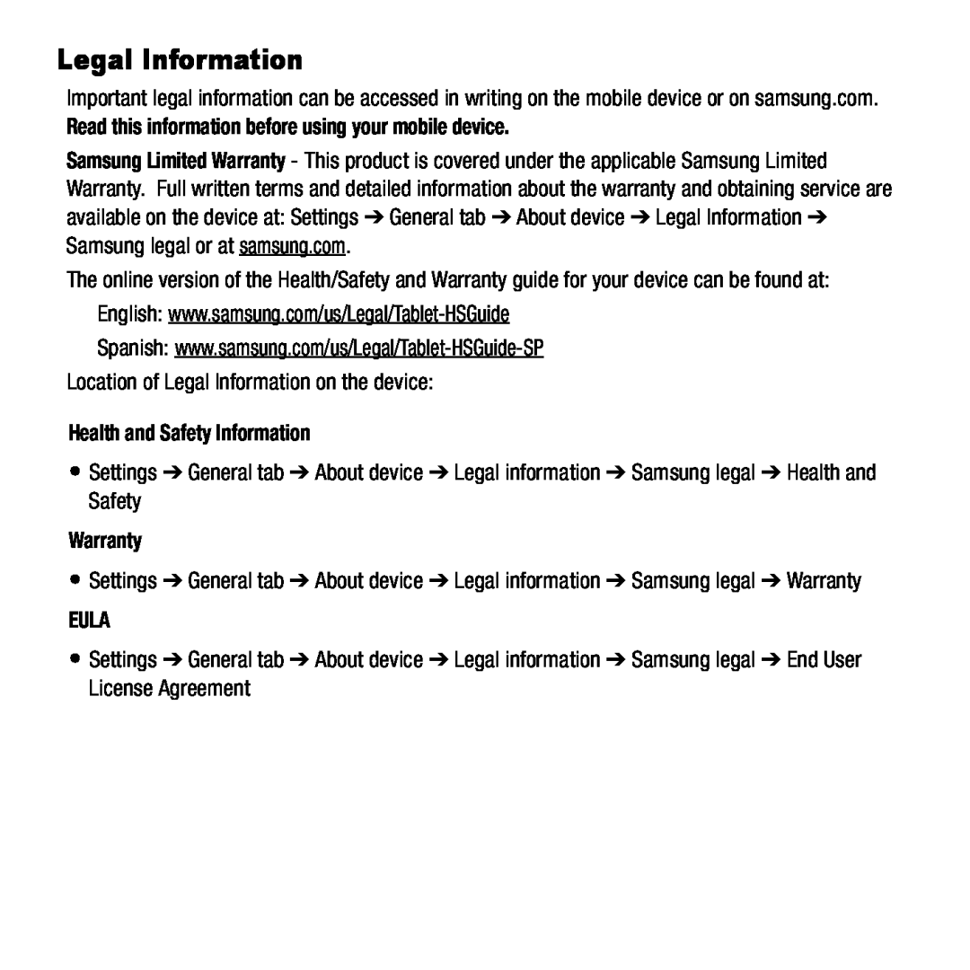 Legal Information Galaxy Tab 4 10.1 AT&T