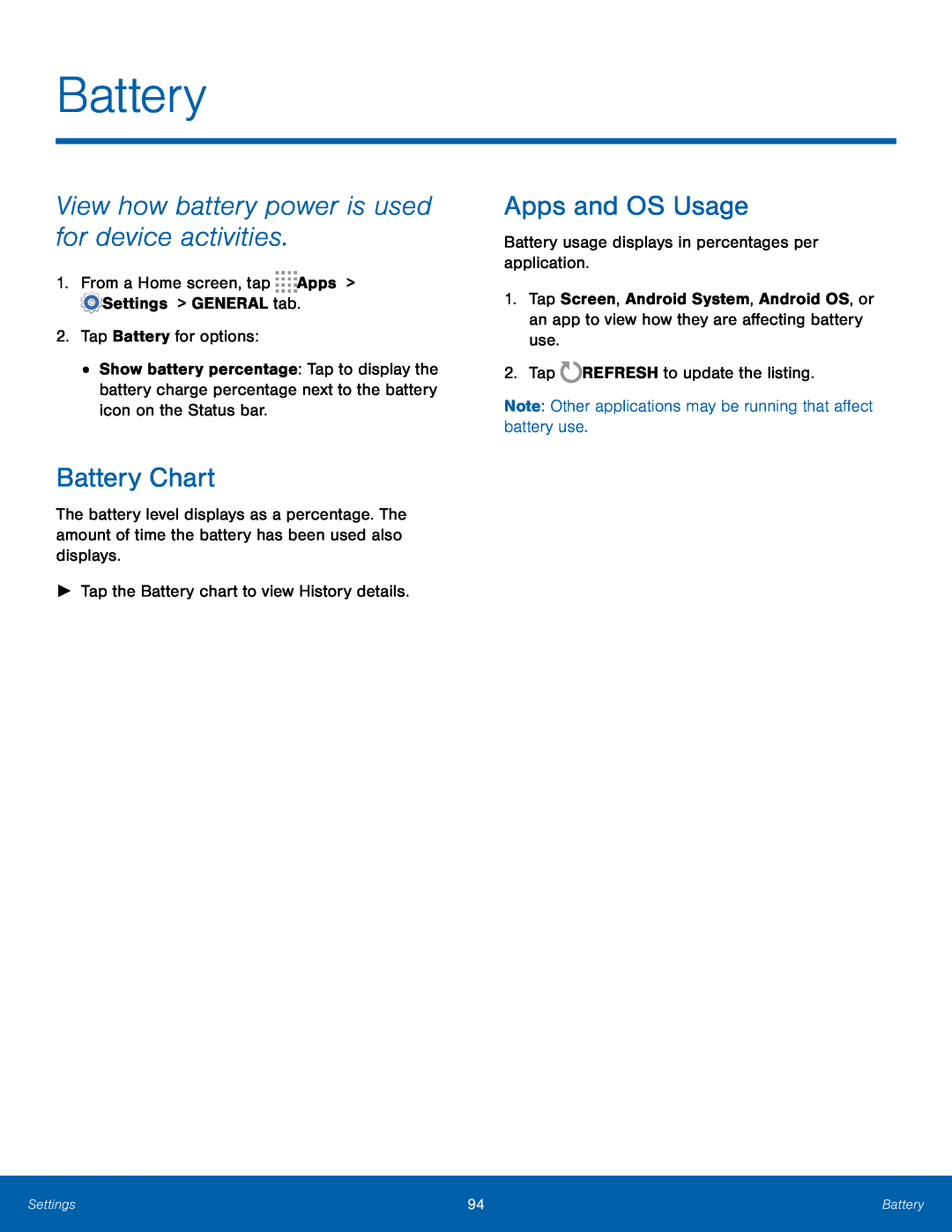 View how battery power is used for device activities Galaxy Tab 4 10.1 AT&T